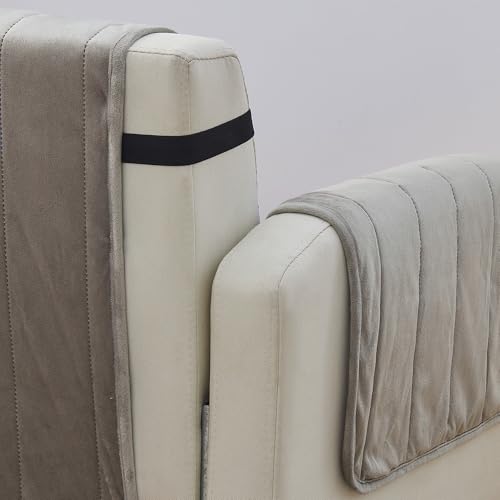 Image of Great Bay Home Velvet Sofa Cover - Washable Slipcover Furniture Protector with Elastic Straps - Furniture Cover for Dogs, Kids, and Pets - Stitched Detail (Wild Dove Grey)