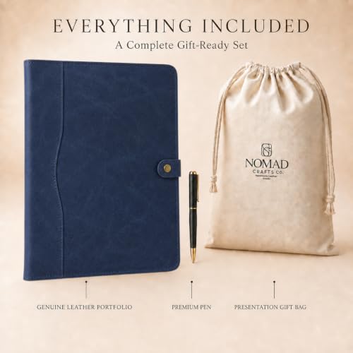 Image of Leather Portfolio, Leather Binder with Pen, Navy Blue Leather Portfolio for Men and Women, Leather Padfolio, Leather Folder, Portfolio Binder, Business Portfolio Men and Women