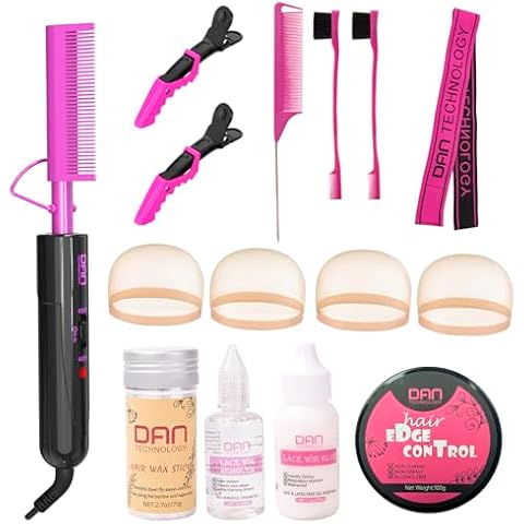 DAN Technology hot comb set,hot comb,Edge Control Gel,Hair Wax Stick,Wig Glue,Wig Glue Remover,Lace Melting Band,Rat Tail Comb,Hair Edge Brush,Salon Styling Clips,hot comb for lace front wigs… Cover