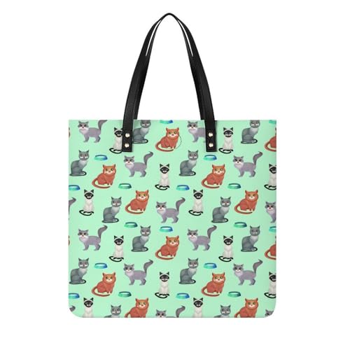 Tote bag chat marron et blanc grand sac à bandoulière en toile pour les cours