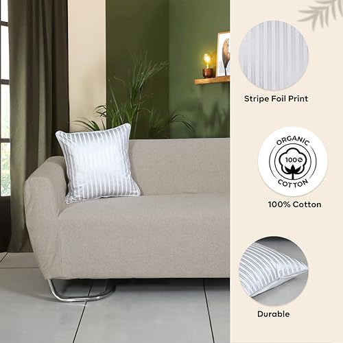 Image of ODE & CLEO with Front Vertical Foil Printed Stripe Cushion Covers with Zip Closure 18 inch x 18 inch (Pack of 3)