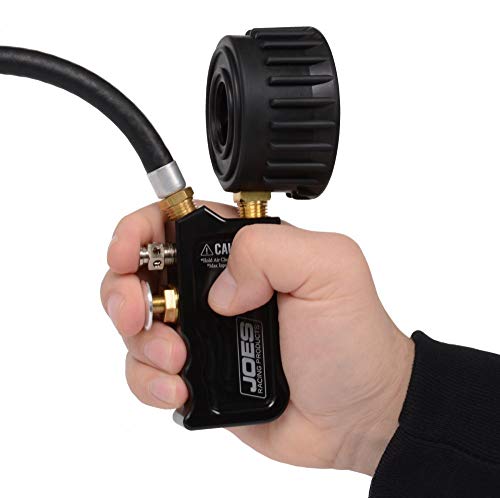 Image of JOES RACING PRODUCTS Tire Inflator and Gauge, Professional Quick Fill, 0-30 psi, Air Line /Fittings, Analog, Glow in The Dark, 2-1 /2 in Diameter, Black (32490)