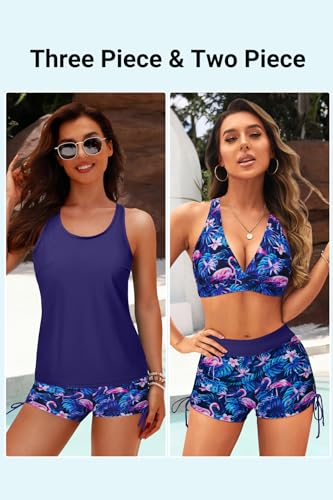 Image of Yonique 3 Piece Tankini Swimsuits for Women Swim Tank Top Bathing Suits with Boy Shorts and Bra Athletic Swimwear