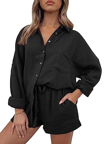 Image of Trendy Queen Two Piece Sets For Women Summer Short Sets | Matching Two Piece Pajama, Lounge Wear, Linen Set, Button-down Top with Matching Shorts, Perfect for Beach, Resort Wear