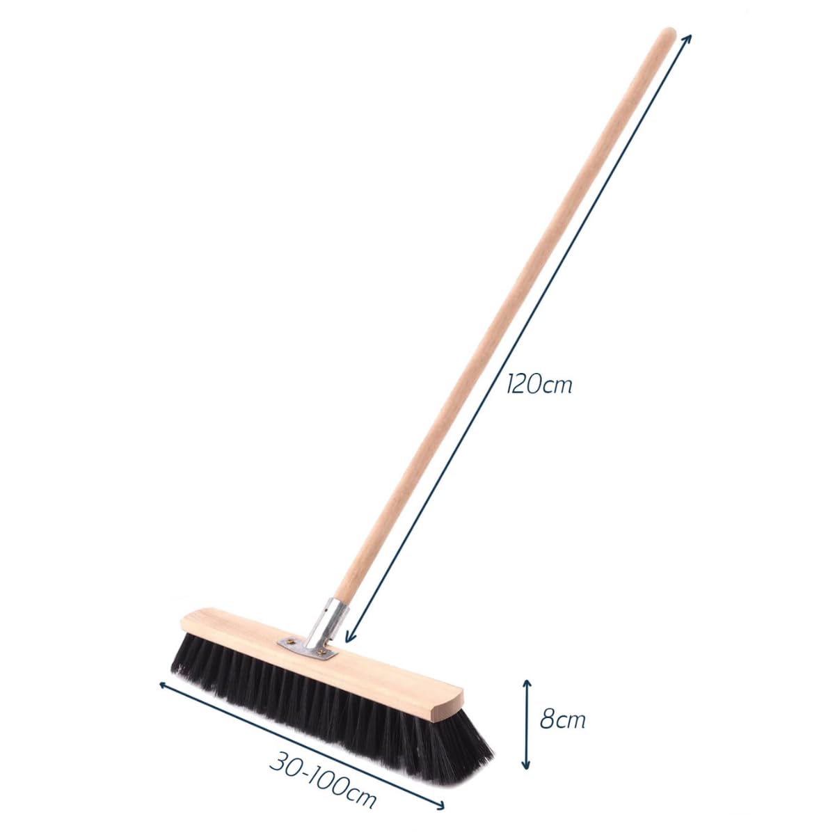 Profesjonalny zestaw miotły przemysłowej wraz z drewnianym trzonkiem 120 cm i ręczną miotłą | miotła do piły 30-100 cm | wytrzymały metalowy uchwyt | antystatyczna szczotka warsztatowa, miotła uliczna