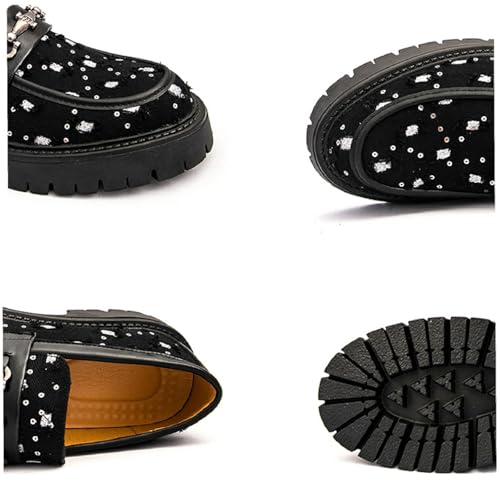 Men's Glitter Denim Metal Chain Platform Loafers Fashion Comfort Round Toe Slip On Non-Slip Lug Soft Sole Dress Smoking Loafers Causal Penny Loafers3