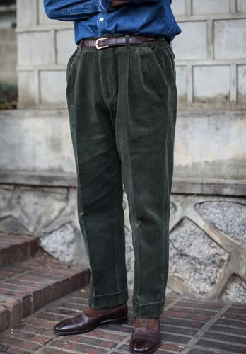 Men's Iron Free Corduroy Pants Classic Fit Pleated Front Expandable Waist Casual Trousers for Party2