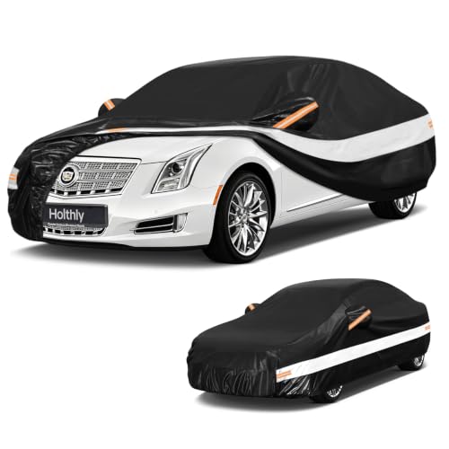 Image of 10 Layers Sedan Car Cover Custom Fit for Cadillac DTS /XTS (2006-2011), Waterproof All Weather for Automobiles, Outdoor Full Cover Sun Rain Dust UV Protection with Cotton. Black