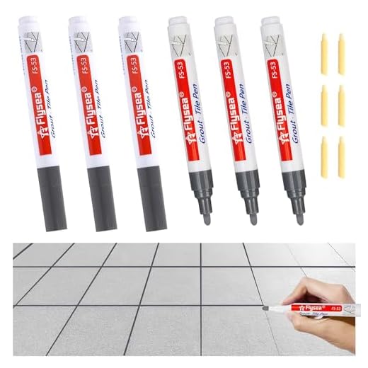 Rotulador de Pared para Lechada, ZoneYan 6 Piezas Rotulador Juntas Azulejos Gris Claro con Punta de Repuesto, Lápiz para Pintar las Juntas de Azulejos para Restaurar Pared, Piso, Baño y Cocina