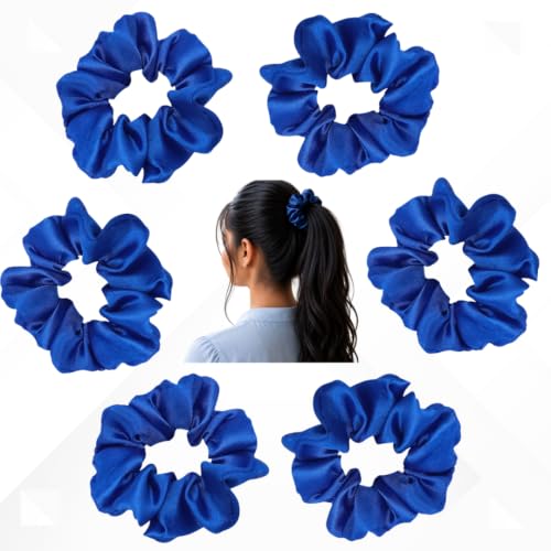 Image of Satin Scrunchies for Women | Set of 6 Crunchies Hair Band (NavyBlue)