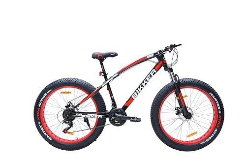 Image of Fat Tyre Cycle For Men With Dual Disc Brake, Front Steel Suspension, Multi Speed Unisex Cycle (12+ Years) I Frame Size: 18 inch| 85% Assembled Easy Self-Assembly (Red) (Black-Red), Road Bike