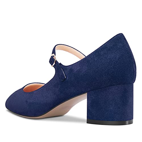 Aachcol Women Pumps Mary Jane Pointed Toe Ankle Strap Chunky Block Mid Low Heel Dress Shoes Suede Wedding Shopping 2 Inch3
