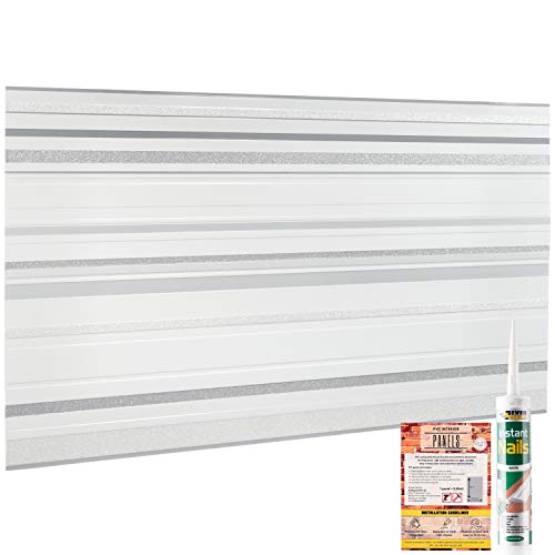 Wall Cladding With Sparkling Glitter Elements - White Grey Tiles 3D - 6 Sheets - 2.76 sqm - 29.67...