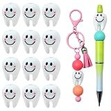 WOZADU 3D Tooth Silicone Beads for Keychain Making, 12 PCS Silicone Focal Beads for Pen, Loose Beads for Bracelet Necklace Lanyard Jewelry and Handmade Crafts Making