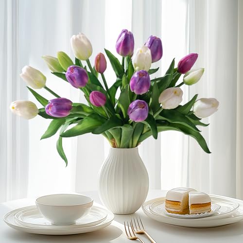 Bailikang Künstliche Tulpen, Kunsttulpen, Seidenblumen, Kunstblumen, Kunstblumen, Kunstblumen mit Geschenk-Box, weiche künstliche Tulpen, Blumensträuße, Arrangements für Party, Hochzeit, Zuhause, 20