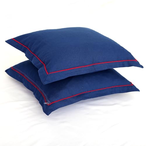 Image of Swayam Set of 2 Solid Cotton Blue Cushion Cover | 16 x 16 Inch | Soft Breathable Fabric with Hidden Zipper | Decorative & Stylish Cushion Covers for Sofa, Living Room, Bedroom & Couch