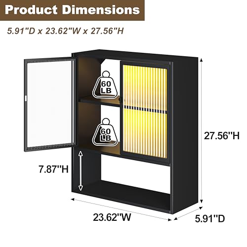 Image of Wall Mounted Bathroom Cabinet with Glass Doors, Metal Over Toilet Storage Cabinets with Open Shelves, Medicine Cabinets for Bathroom, Living Room, Bedroom, Black
