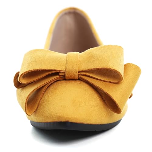 Image of SAILING LU Womens Bowknot Ballet Flats Pointy Toe Suede | Casual Flat Shoes, Dressy Wear to Work, Moccasins, Slip-Ons