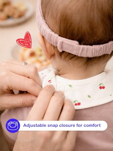 Image of Kidbea Organic Cotton Baby Bib, Adjustable Snap Closure Soft Absorbent Feeding Bibs Apron for Newborns & Infants Child With Cute Prints | Reusable Baby Essential