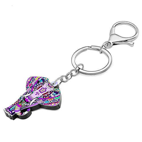 WEVENI Cute Elephant Gifts for Women Acrylic Anime Elephant Keychain Keyring Purse Handbag Car Keys Charms (Violet)3
