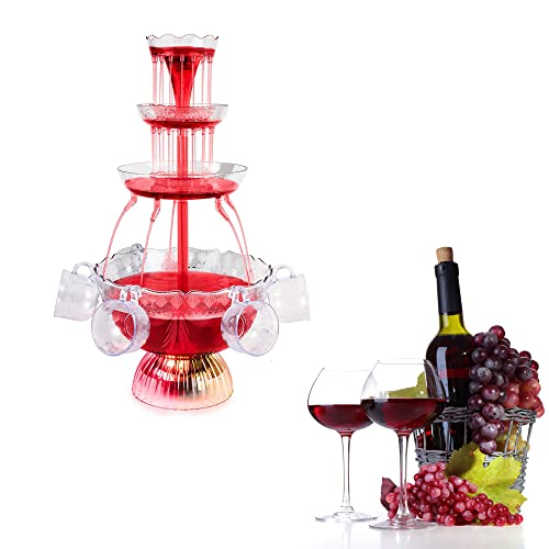 Fuente de vino con luz LED de 4 niveles, acrílico iluminado, dispensador de zumos, herramienta distribuidora de licor con 5 tazas reutilizables para decoración de bodas, fiestas de Navidad