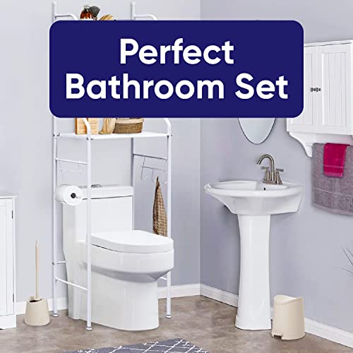 Image of Superio Small Plastic Bathroom Trash Can with Lid 3 Liter Modern Curved Step On Trash Can with Foot Pedal, Mini Kitchen Waste Bin, Durable and Soft Close for Bedroom, Office, Under Desk (Ecohome-Set)