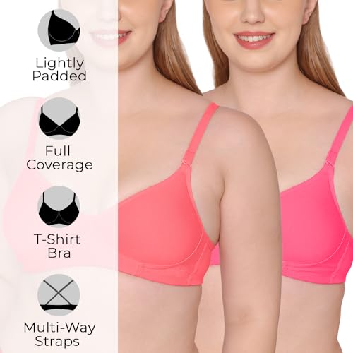 Image of Tweens - Medium Padded Cotton Rich Bra - Full Coverage, Seamless, Multiway Straps, Wirefree Everyday T-Shirt Bra (Pack of 2)