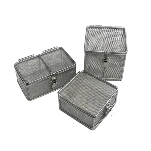 Cestino per sterilizzazione in acciaio inossidabile 304 con coperchio, vassoio in rete per strumenti chirurgici, supporto per pulizia e disinfezione resistente alla corrosione, apertura 2 mm, 40 x 30