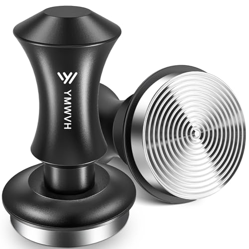 Espresso Tamper 53mm, YMWVH Premium Barista Espresso Coffee Tamper Silver with Dual Spring Loaded 100% Stainless Steel Ripple Base, Constant 30lb, Compatible with Breville 54mm Portafilter