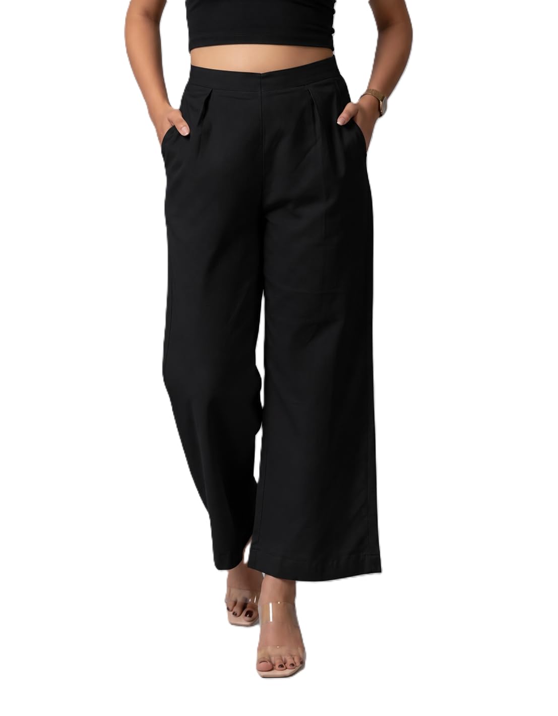 moirai Pure Cotton Wide Leg Women Trouser Stylish Mid Rise Relaxed Straight Fit Loose Pants Casual Travel Office Formal Wear-picture-36