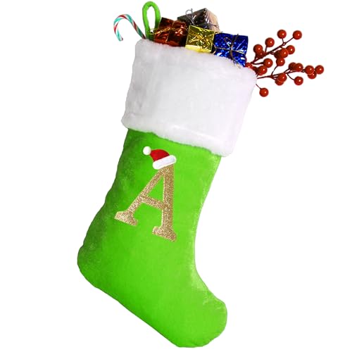 50,8 cm Monogramm Weihnachtsstrümpfe mit Buchstaben, große superweiche Weihnachtsstrümpfe grüner Samt mit weißer superweicher… – Ansicht 1
