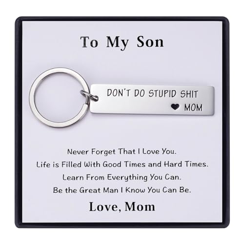 MIXJOY Son Gift from Mom Dont Do Stupid Keychain Gifts for Teen Boys Funny Gag New Driver Safe First Car Owner Gift for Young Son College Graduation Stupid Stuff for Him Silver