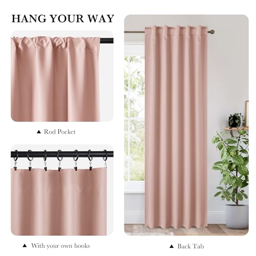 Image of RYB HOME 100% Blackout Short Curtains for Small Window, Thermal Insulated Noise Reducing Back Tab Curtains for Nursery Bathroom Basement, 42 inches Wide by 30 inches Long, Peach Pink