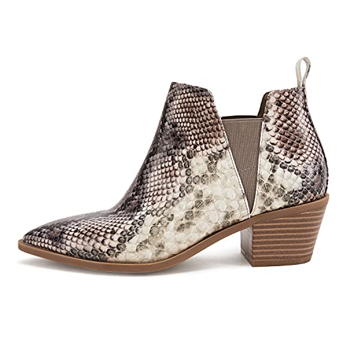 Trish Lucia Womens Ankle Boots Pointed Toe Stacked Chunky Heel Slip on Chelsea Short Booties3