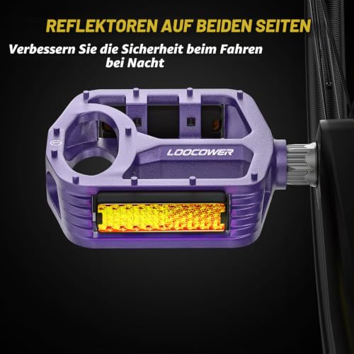 Fahrradpedale mit Reflektierenden Streifen, rutschfeste Mountainbike Fahrrad Pedale Aluminium Plattform 9/16'' Zoll Flachpedale für MTB… – Ansicht 6
