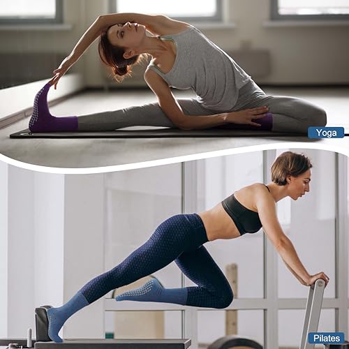 Image of Pilates Socks with Grips for Yoga, Barefoot, Ballet, Barre, Hospital Non Slip Anti Skid Socks for Women and Men
