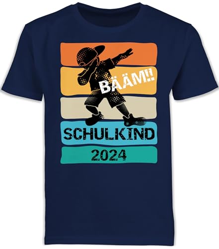 Kinder T-Shirt Jungen Schulanfang - Einschulung Junge - Bääm! Schulkind 2024-128 (7/8 Jahre) - Navy Blau - schulanfänger Geschenke einschulungsoutfit 1 Schultag bääm Tshirt