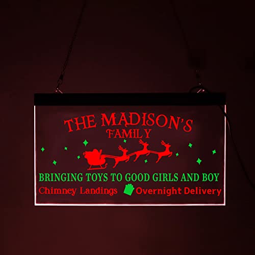 Merry Christmas Santa Claus Reindeer Color LED Neon Sign Green & Red Santa Claus Neon Sign Light Santa's Sleigh Sign Family Decoration Christmas Scene Village Santa Sleigh Home Decor Xmas Gift