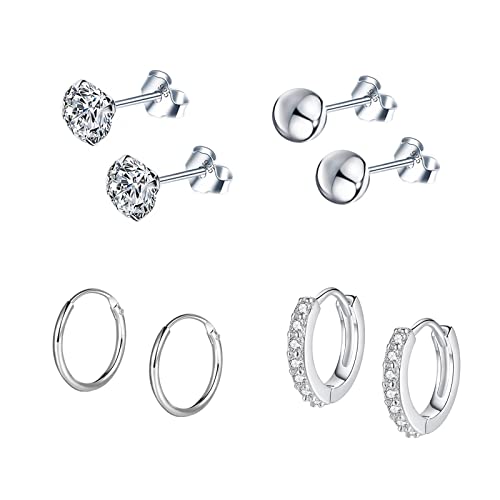 Epoch World 4 Paar Ohrringe Silber 925 Ohrstecker Damen Herren Creolen...