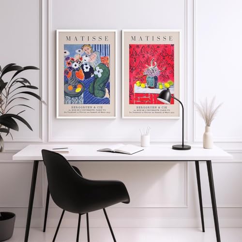 Image of SoulAbiti Woman with a Flower - 1921 & Still Life with Lemons - 1943 Framed Wall Art Print Set of 2 12x18 inch White Frame Plexi-Glass Famous Painting Art Prints Home Living Room Bedroom Office Decor