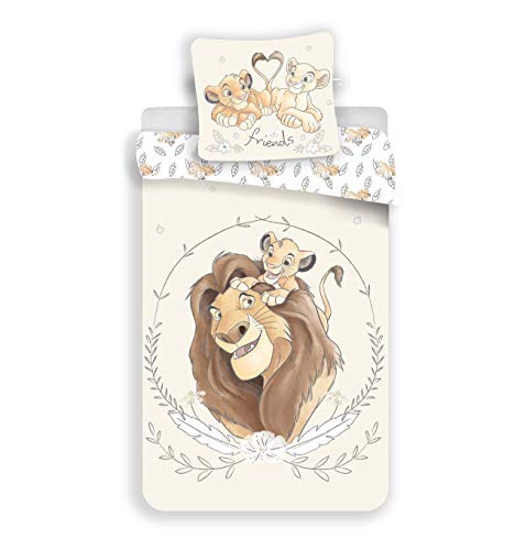 JFabrics Parure de lit Roi Lion Circles 100% Coton - Housse de Couette Réversible 140x200 cm + Taie d'oreiller 65x65 cm