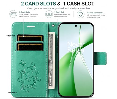 Image of TROUNCE Butterfly Embossing Shock Proof Flip Cover with Card Cash Holder Wallet Case & Magnetic Lock|Mobile Cover|Back Cover-Sea Green for Google Pixel 8