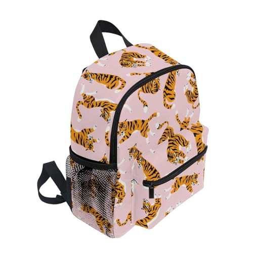 ALAZA Cute Tigers on Pink Toddler Backpack for Boys Girls,Kid Backpack with Chest Clip and Name Tag,M2