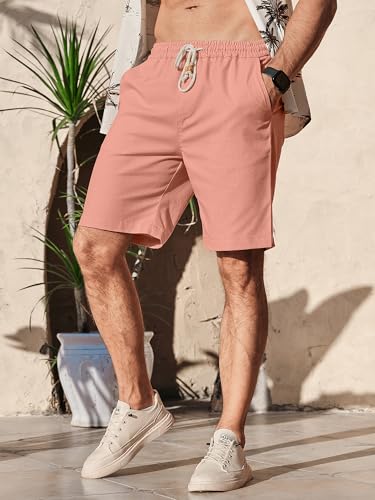 Image of Comdecevis Men's Linen Shorts Casual Elastic Waist Drawstring Summer Beach Vacation Yoga Golf Shorts with Pockets