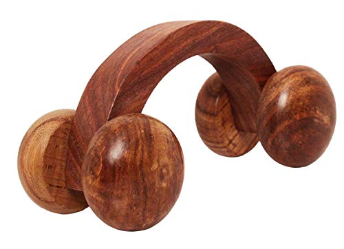Wooden Hand Roller Massager With Round Wheels, Handheld Body Calf Massager, Acupressure Roller Massager