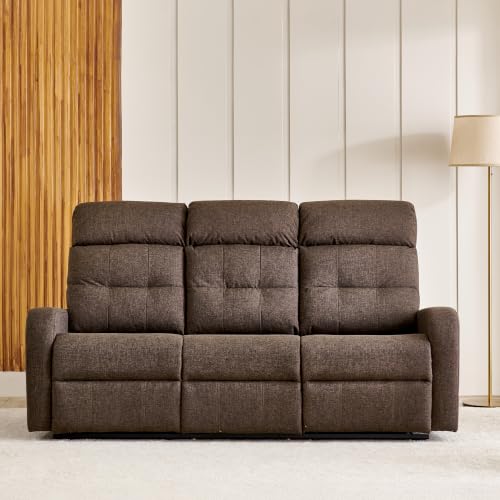 Image of Home Centre | Helios Toledo Fabric 3-Seater Recliner | Recliner Sofa for Living Room | Solid Wood | Brown | 1 Year Warranty