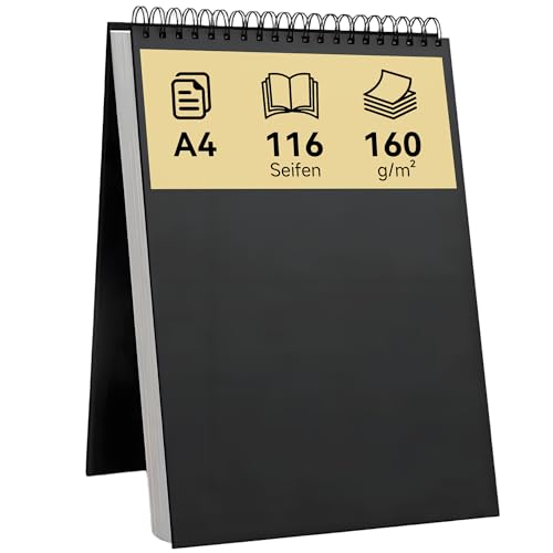 XiaoLidm Skizzenbuch A4 58 Blatt / 116 Seiten Hardcover Zeichenblock 160 g/m Dickes Papier Skizzenblock A4 Spiralgebundenes Sketchbook Zeichenpapier Ideal für Bleistift Kohle Pastell