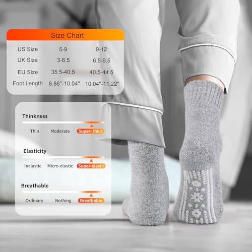 Image of HUGSWEET Thermal Slipper Socks, Anti Slip Hospital Socks Women Winter Soft Warm Cozy Fluffy Plush Grip Socks 4 Pairs