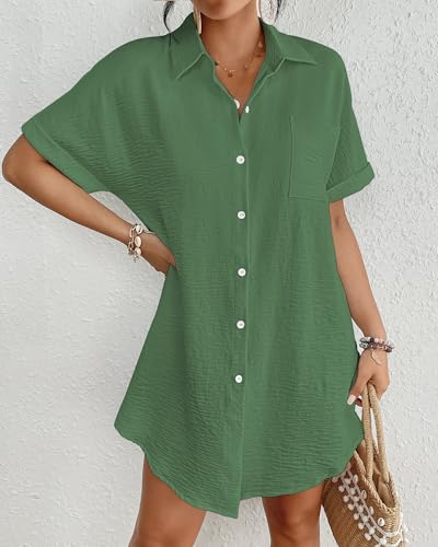 Image of Bsubseach Women Swimsuit Coverup Shirt Dress Button Down Bathing Suit Cover Up Beach Vacation Outfits