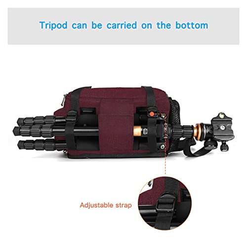 Mosiso Camera Bag Sling Backpack, Full Open Camera Case With Tripod Holder&Rain Cover&Modular Insert For Dslr/Slr/Mirrorless Camera Compatible With Canon/Nikon/Sony/Fuji, Wine Red #TOP4